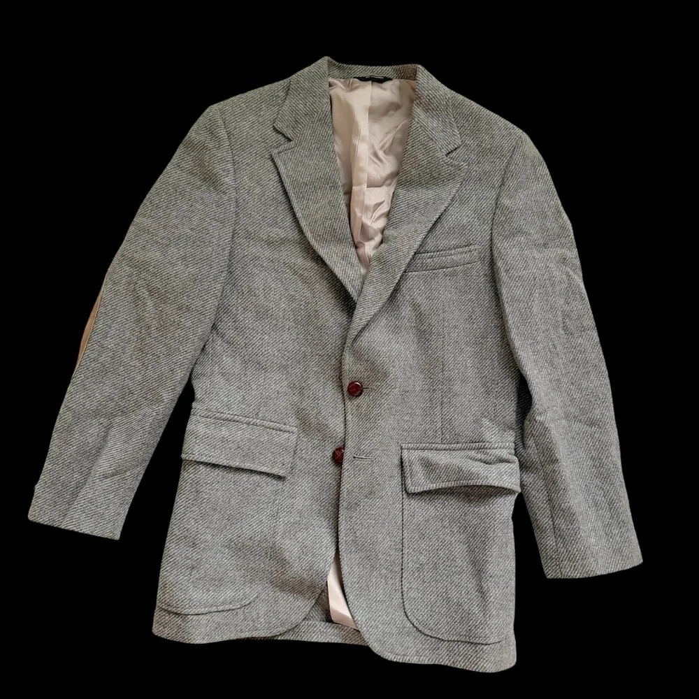 Nordstrom Grey Herringbone Wool Blazer Sport Coat Elbow Patches‎ USA Made
